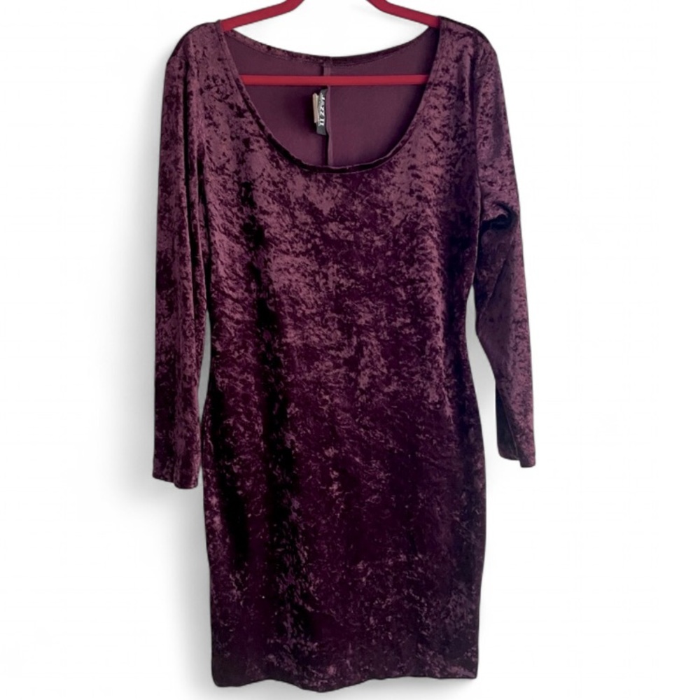 Jazz II Burgundy Stretch Velvet Scoop Neck Dress Size 12